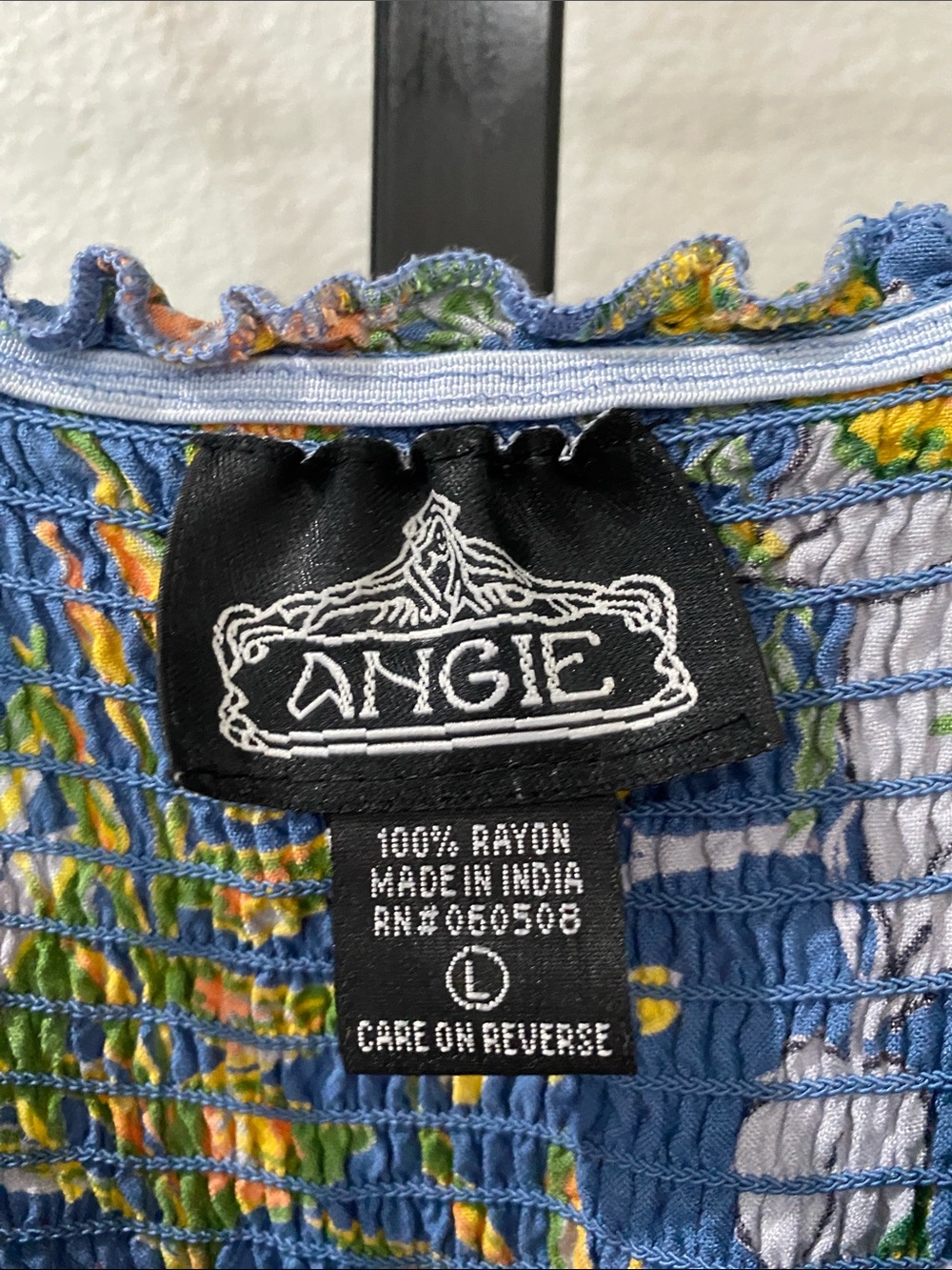 Angie Blue Floral Smocked Sundress with Multicolor Accents 14-22”ptp 32”L - Picture 2 of 3